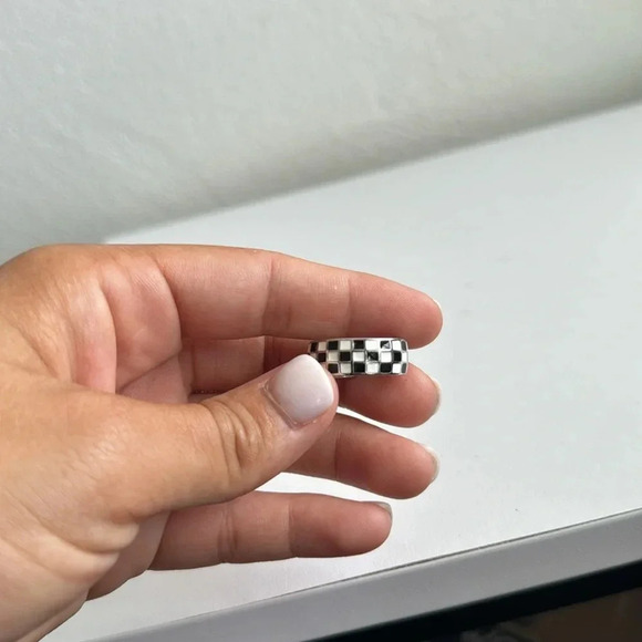 925 Sterling Silver Checkerboard Adjustable Ring - Picture 8 of 9